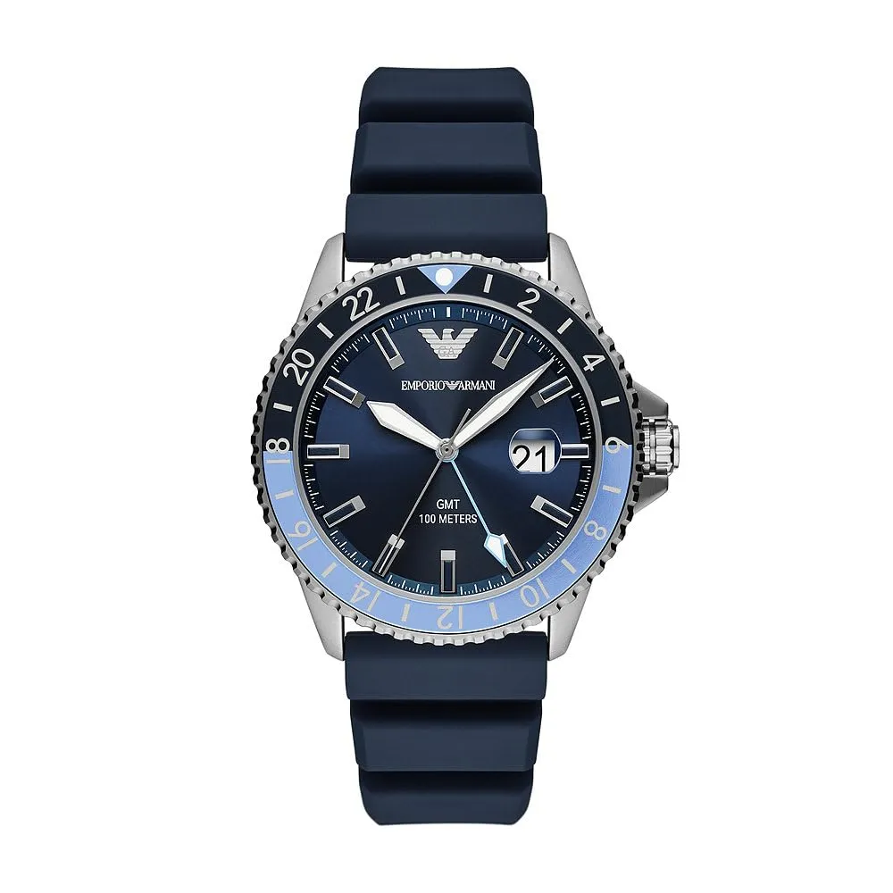 Emporio Armani Orologio Blu Cobalto Argento Doppio Tempo