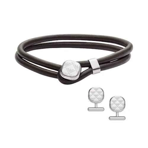 Emporio Armani EGS3151SET Set Uomo Pelle Marrone Gemelli