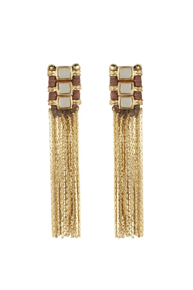 House of Tuhina Falak orecchini frangia Mirror Gold