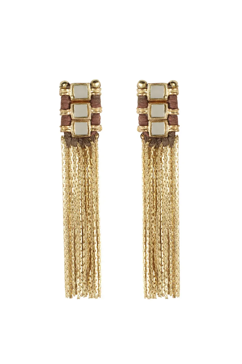 House of Tuhina Falak orecchini frangia Mirror Gold