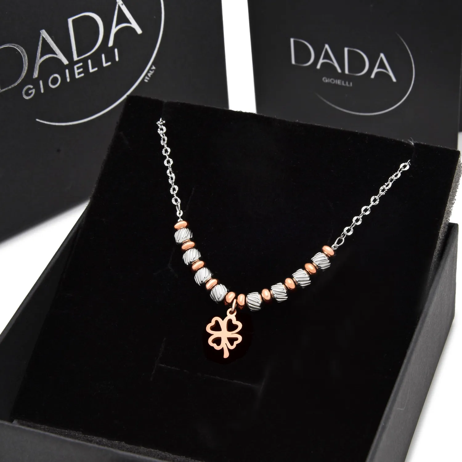 Dada Gioielli Quadrifoglio Collana Donna Oro Rosa Argento Acciaio
