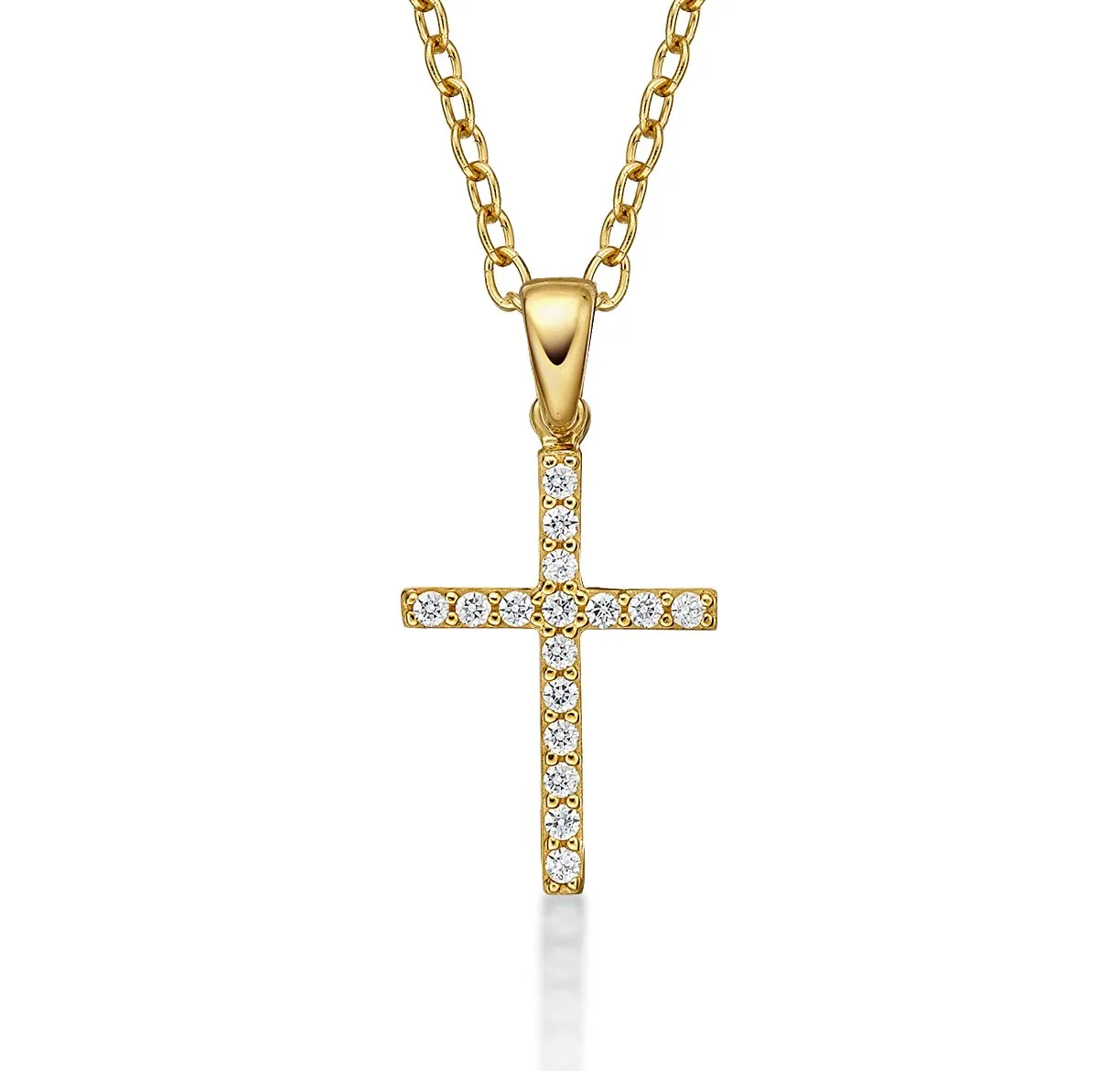 Diamond Treats Collana Croce Oro Giallo 9K Zirconia Pendente 2,3cm