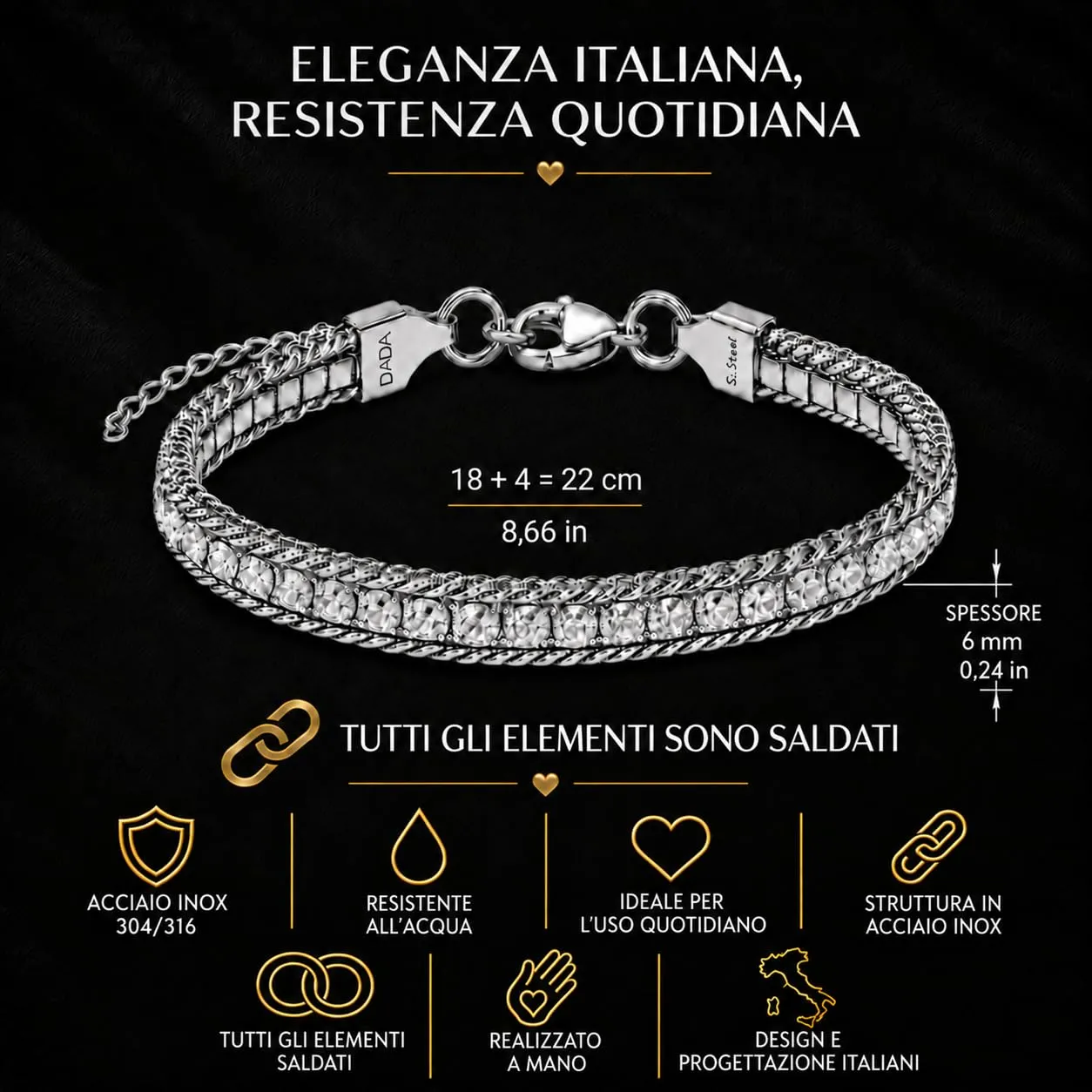 Dada Gioielli Tennis e Grumetta Bracciale Bianco zirconi bianchi