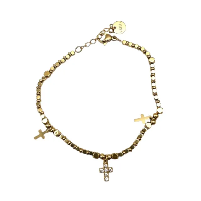 Ornamenta Croci mini charm bracciale dorato perline regolabile
