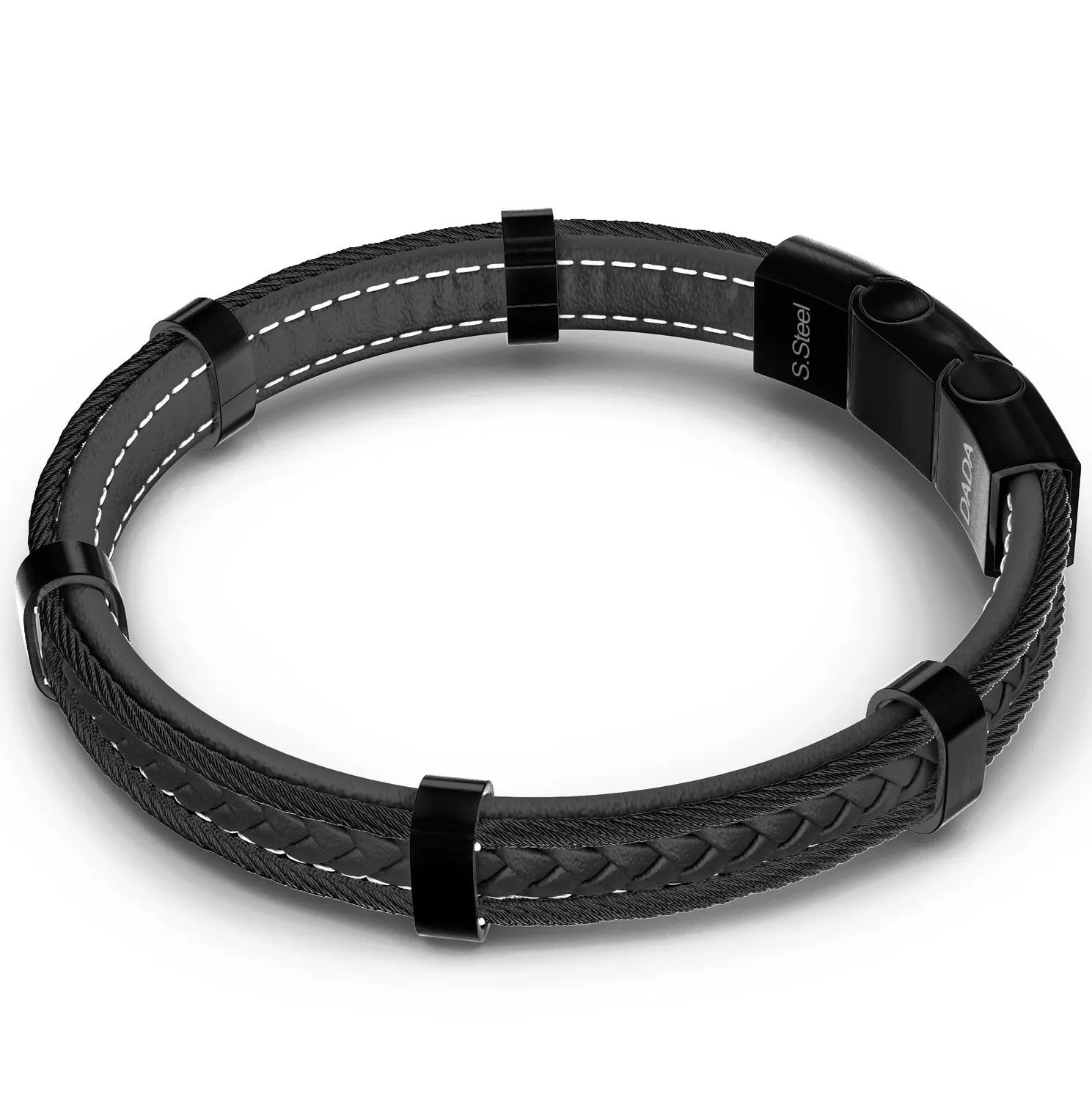 Dada Gioielli bracciale uomo acciaio pelle nero intrecciato