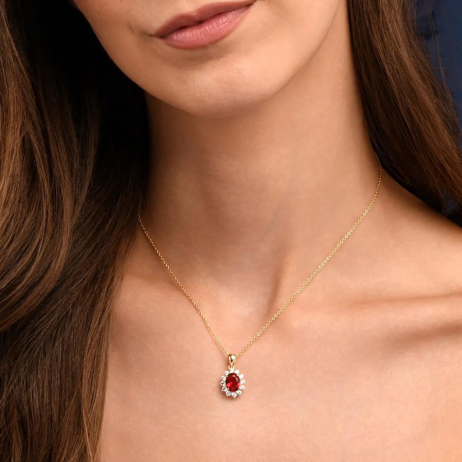 Diamond Treats Collana Ovale Oro-Rosso Zirconi Pietra Rossa
