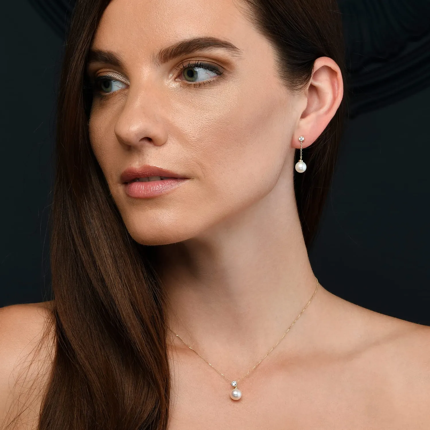 Diamond Treats Collana Perle Bianche 8-8.5mm Oro Giallo 9kt