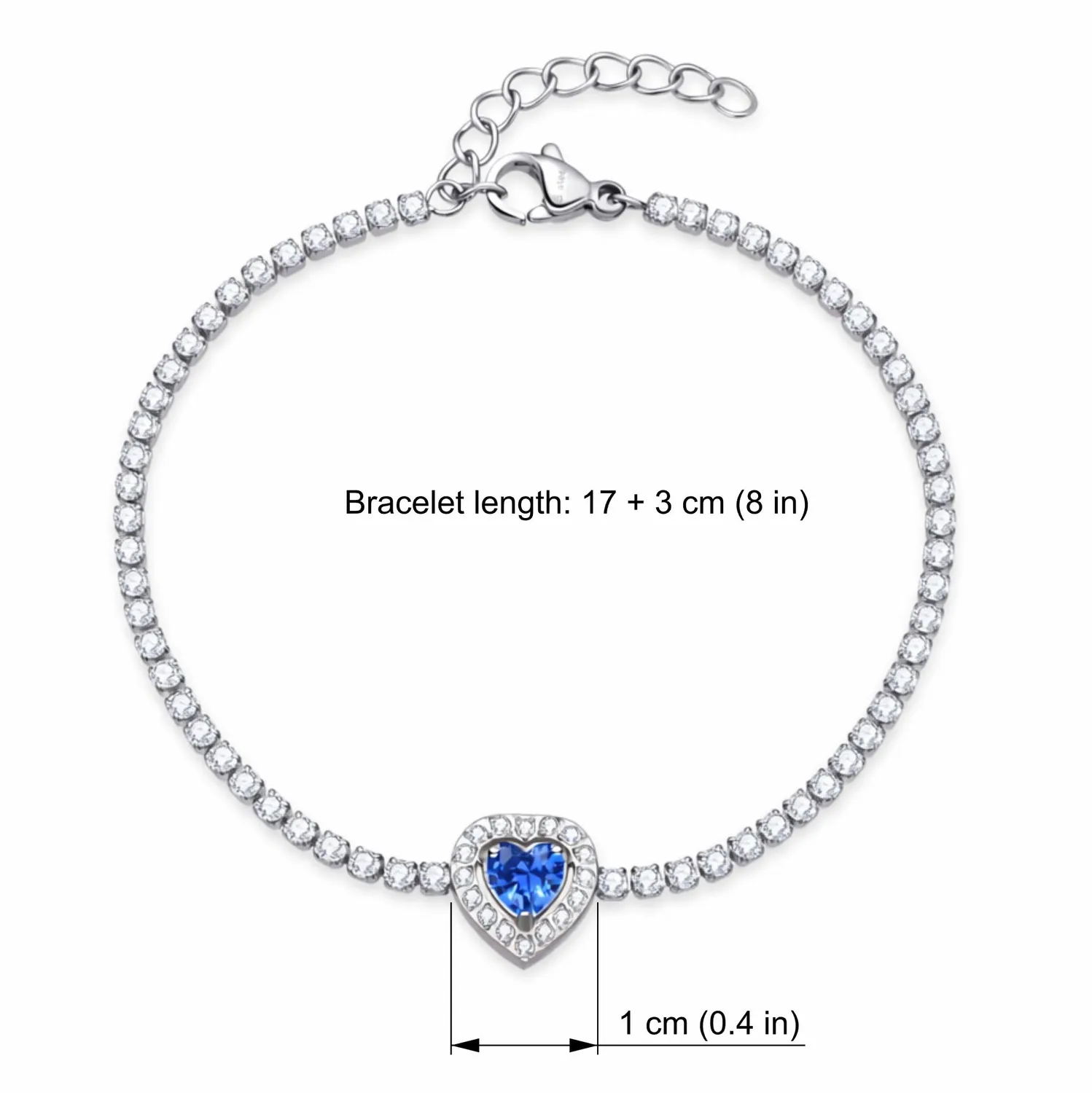 Dada Gioielli Tennis Cuore Bracciale Blu Zaffiro Acciaio