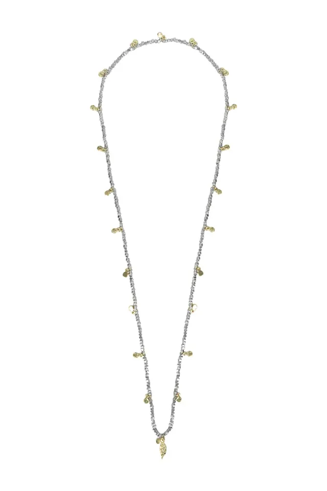House of Tuhina Silver Beaded collana lunga argento