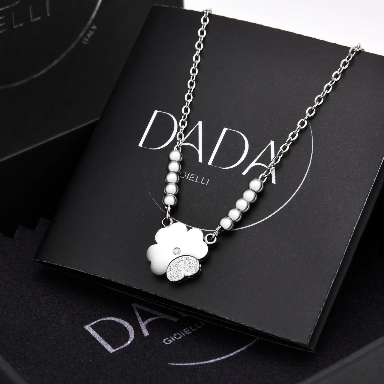 Dada Gioielli Collana Quadrifoglio Donna Acciaio con Zirconi