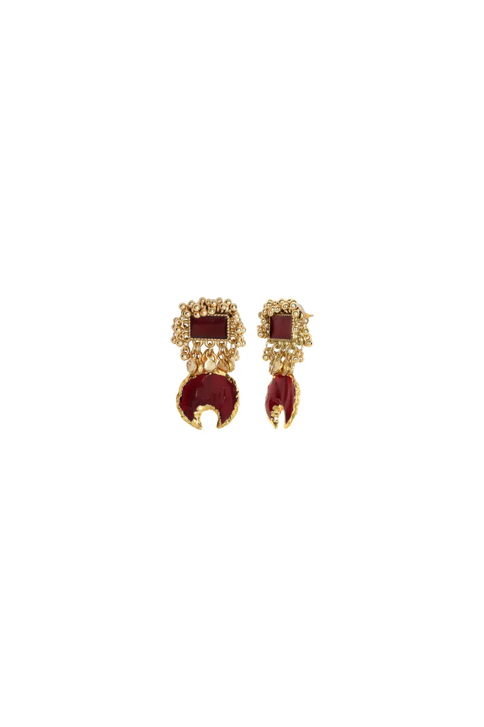House of Tuhina Dhoori orecchini Maroon artigianali