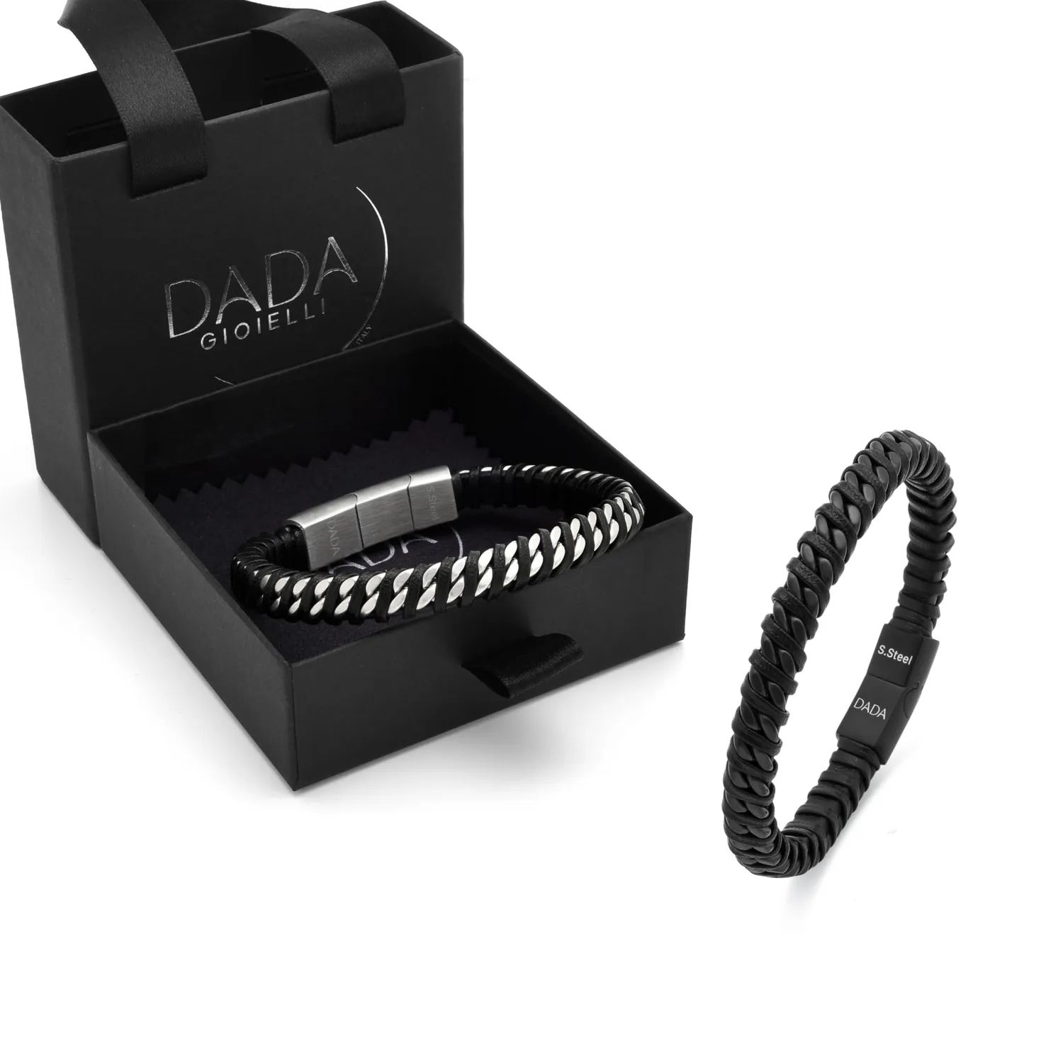 Dada Gioielli Catena Cubana Bracciale Uomo Argento Pelle