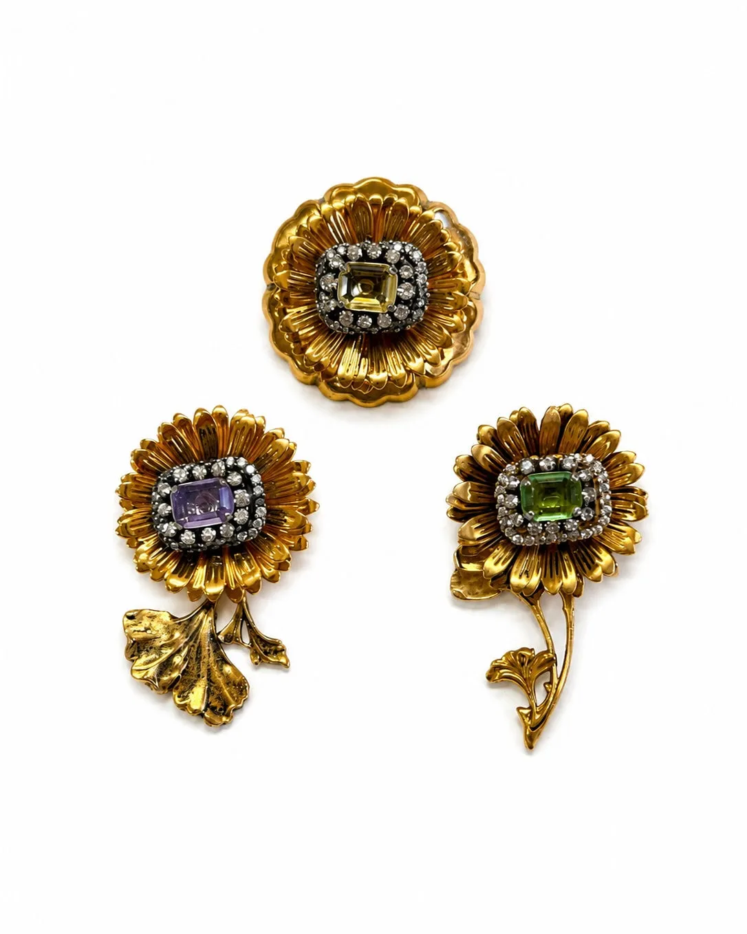 Rada Spilla bottone fiore oro antico cristallo