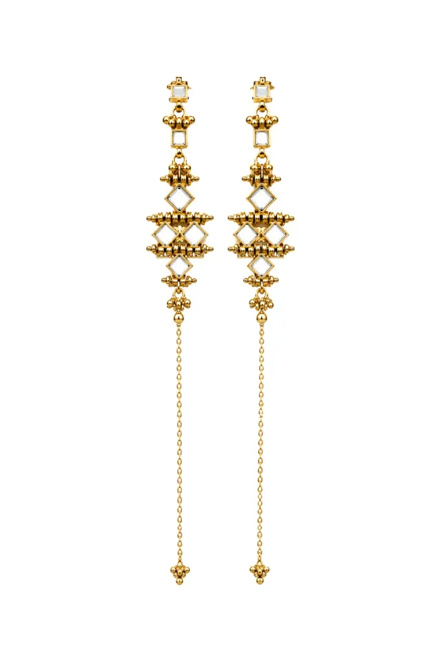 House of Tuhina Mirror Gold Mumtaz orecchini catena
