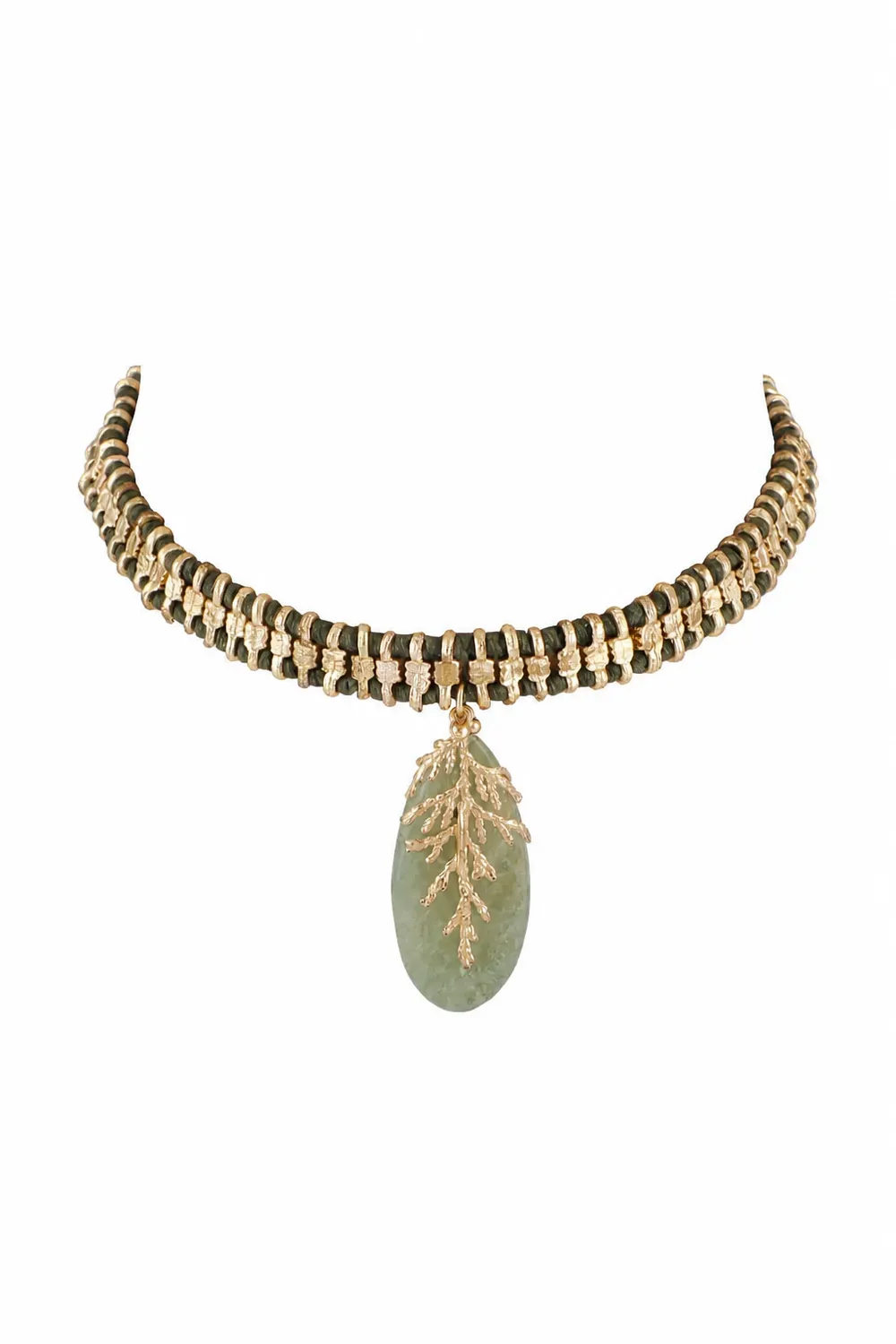 House of Tuhina Falak Leaf Stone choker verde foglia