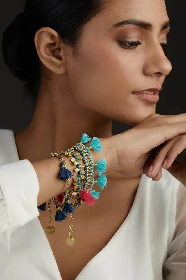 House of Tuhina Blue Falak set bracciali blu nappa