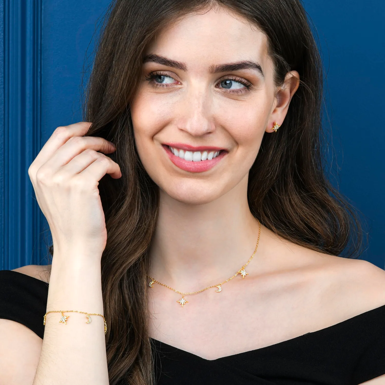 Diamond Treats Bracciale Luna Stella Argento 925 Oro Rosa