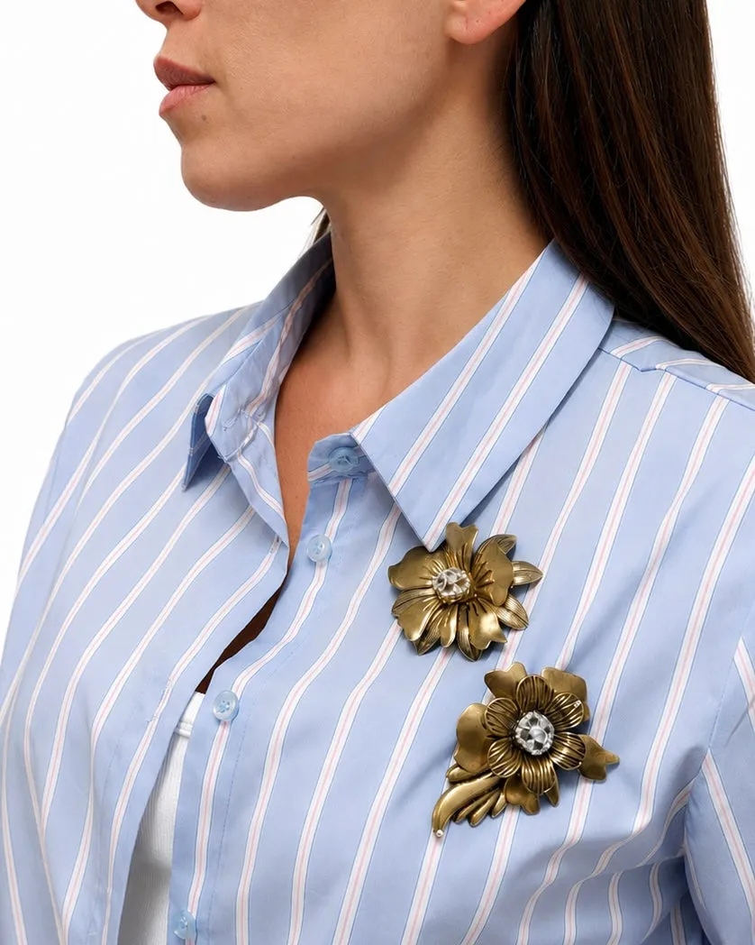 Rada Spilla Maxi Fiore con Centrale Cristallo e Foglia oro antico