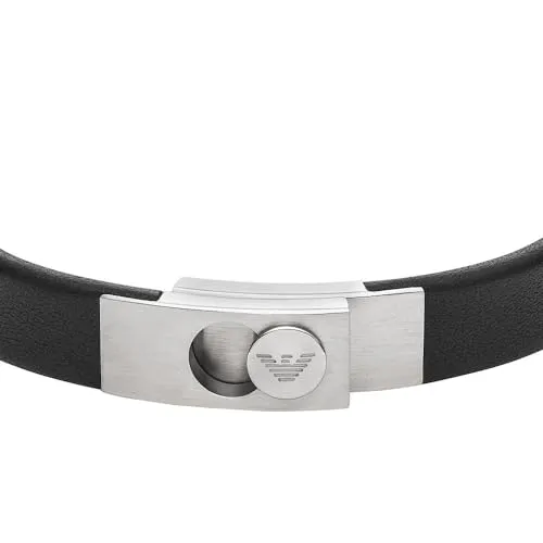 Emporio Armani bracciale uomo pelle nero clip