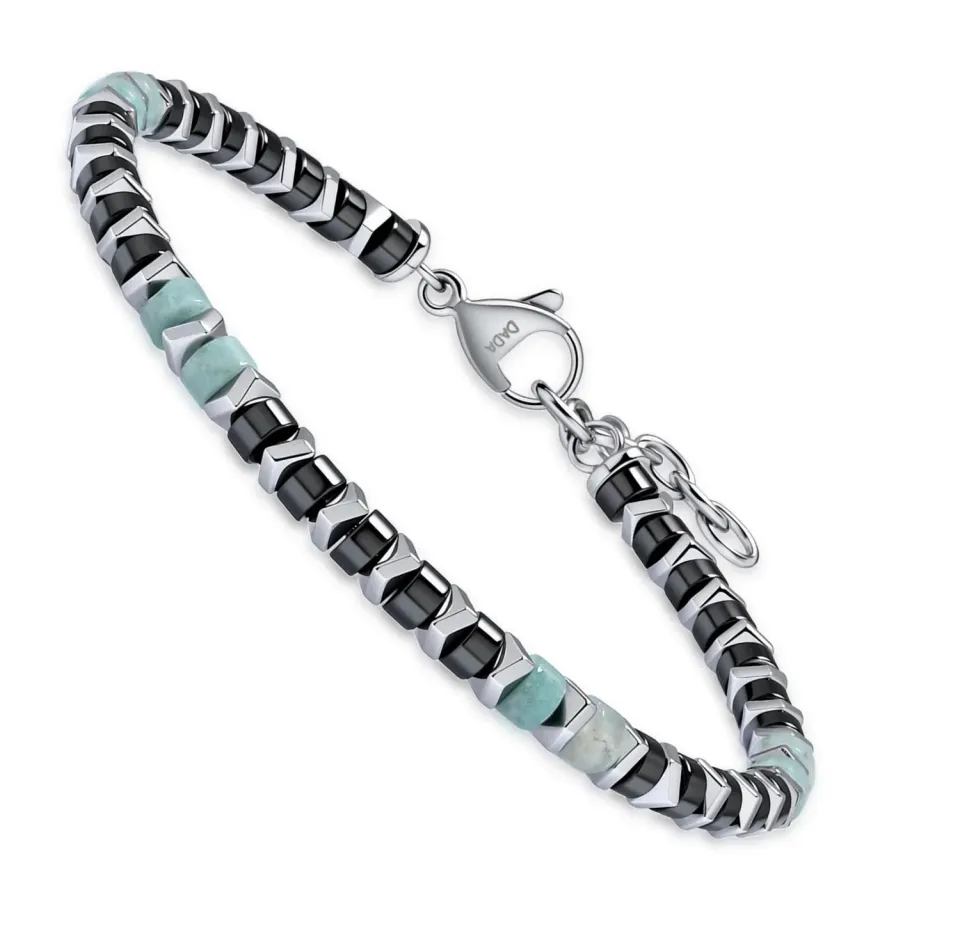 Dada Gioielli bracciale pietre naturali nero amazonite acciaio