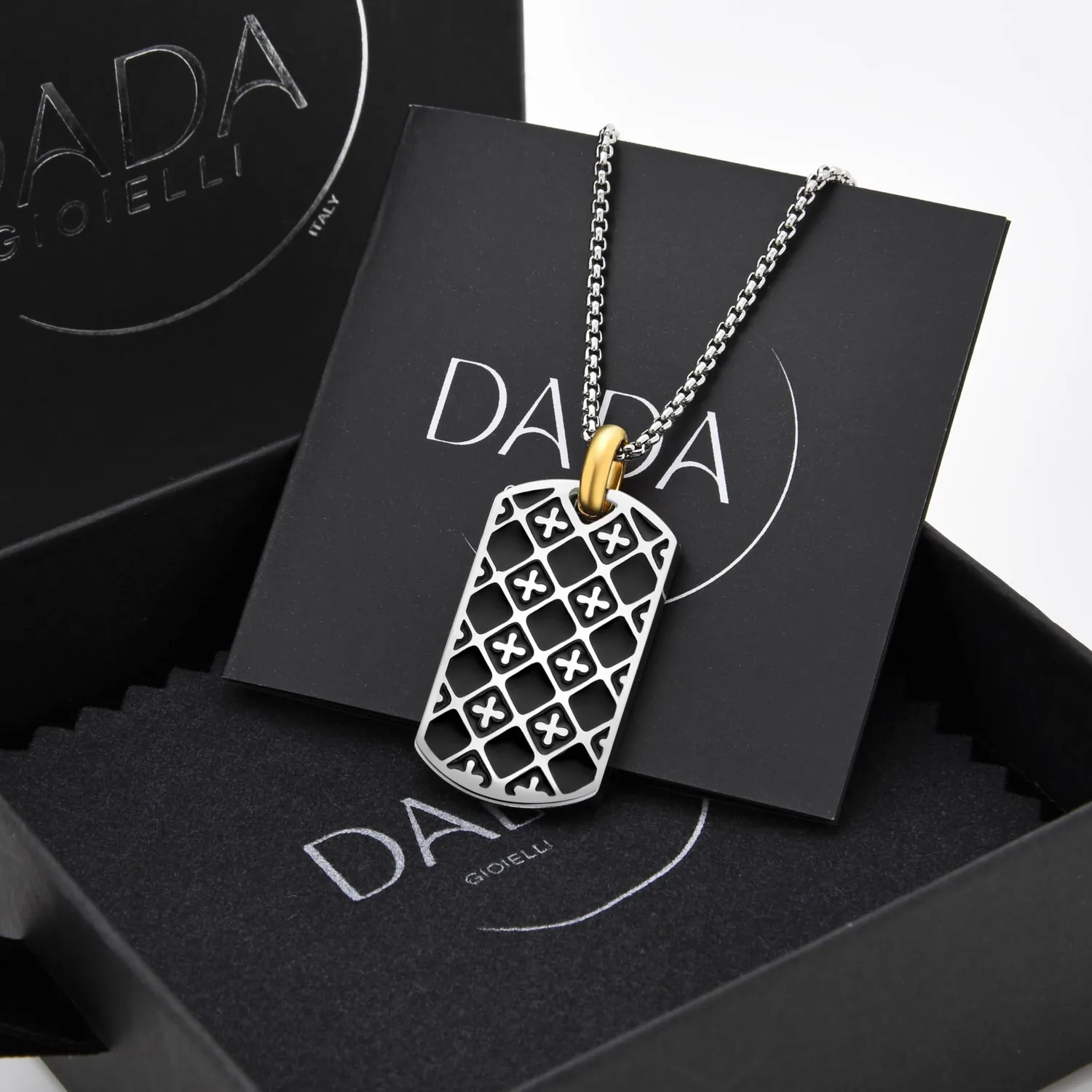 Dada Gioielli Piastrina Militare Collana Nero Argento Uomo
