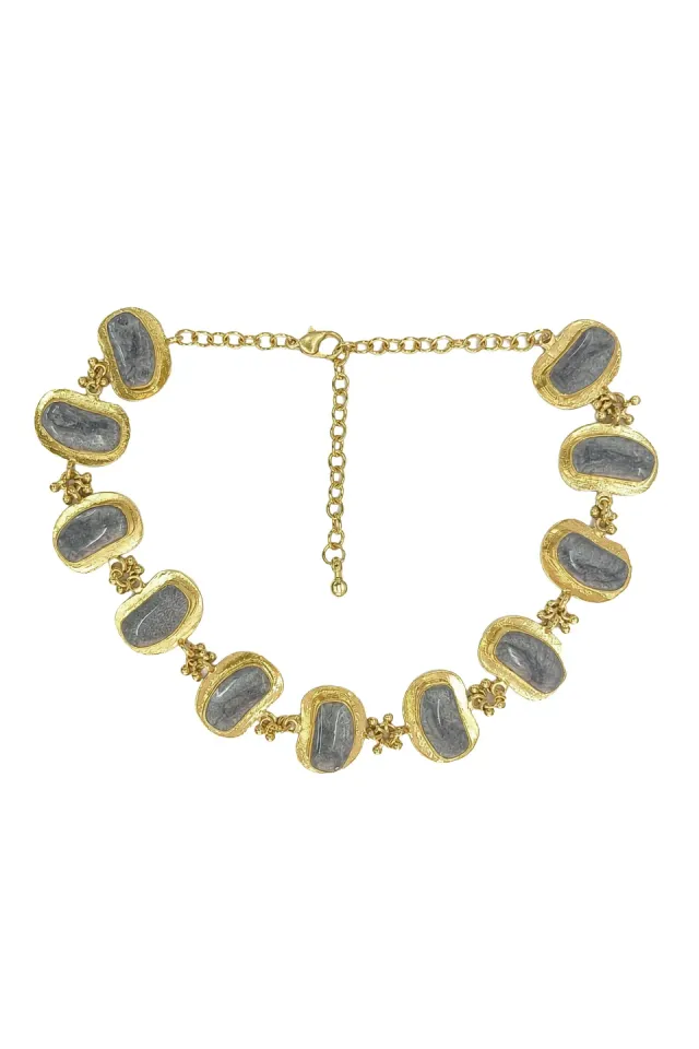 House of Tuhina Boat Stone collana pietre grigio argento