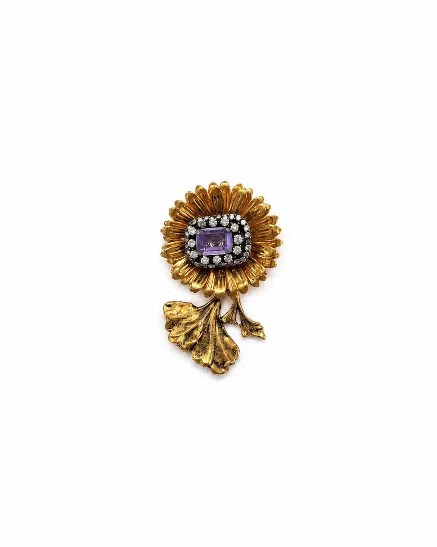 Rada spilla fiore oro antico cristallo