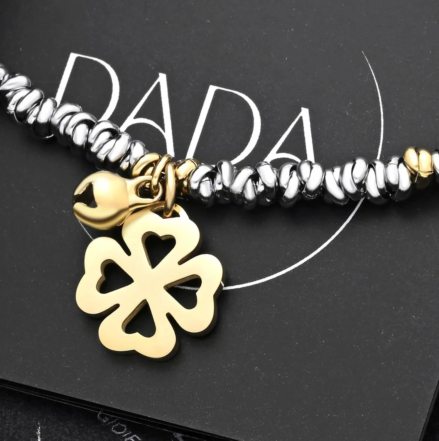 Dada Gioielli Bracciale Anelli Intrecciati Quadrifoglio Gold Acciaio