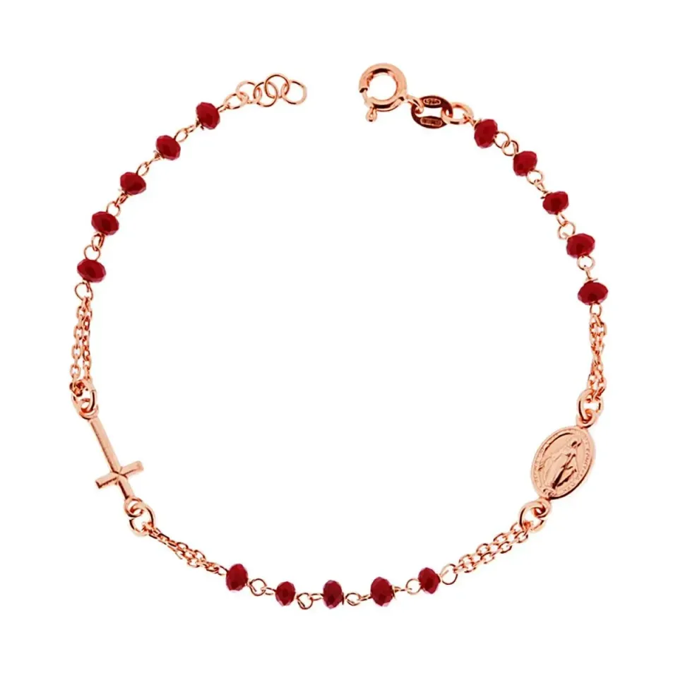 Ornamenta Medaglia Miracolosa bracciale rosario argento rosa rossi