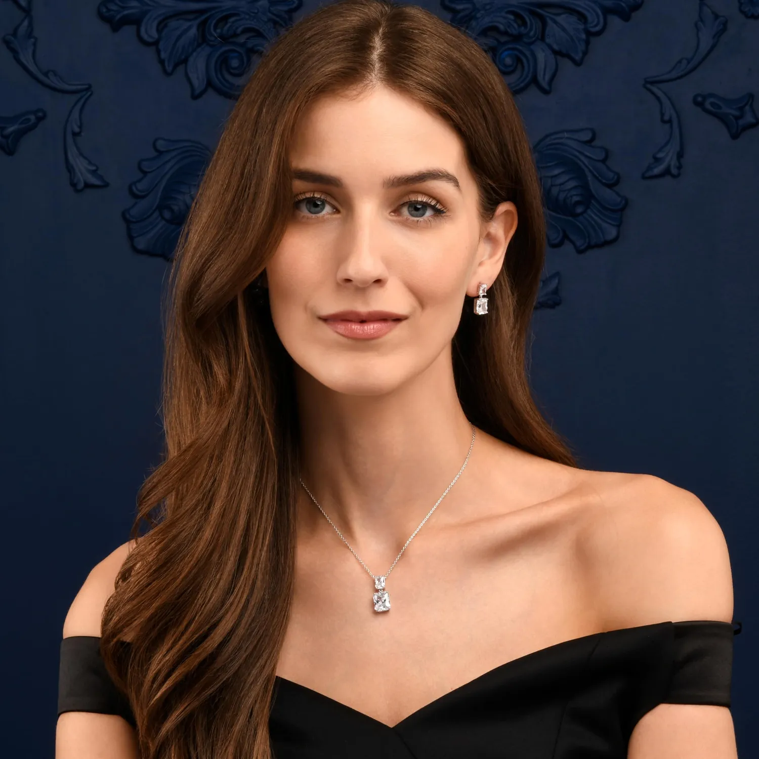 Diamond Treats orecchini pendenti bianchi argento lunghi
