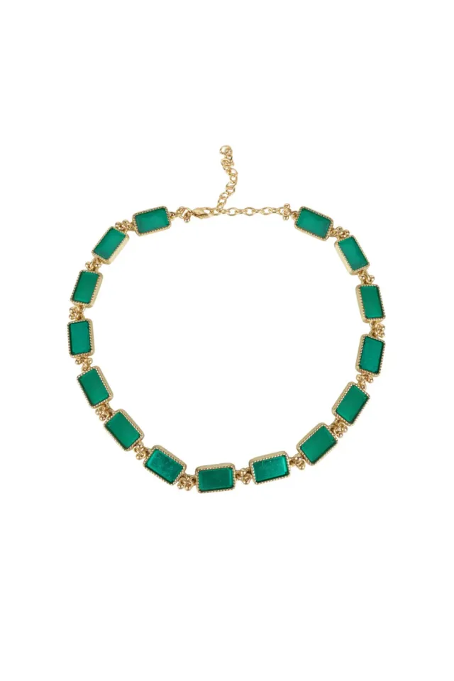 House of Tuhina Enamel Brick Choker collana turchese vetro
