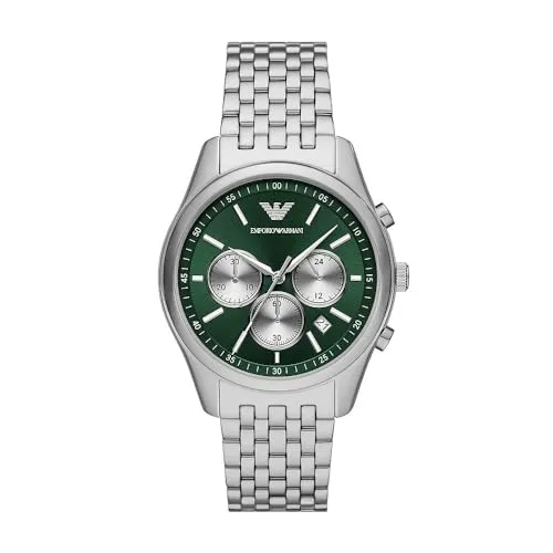 Emporio Armani Orologio Uomo Crono 41mm Argento Verde Scuro