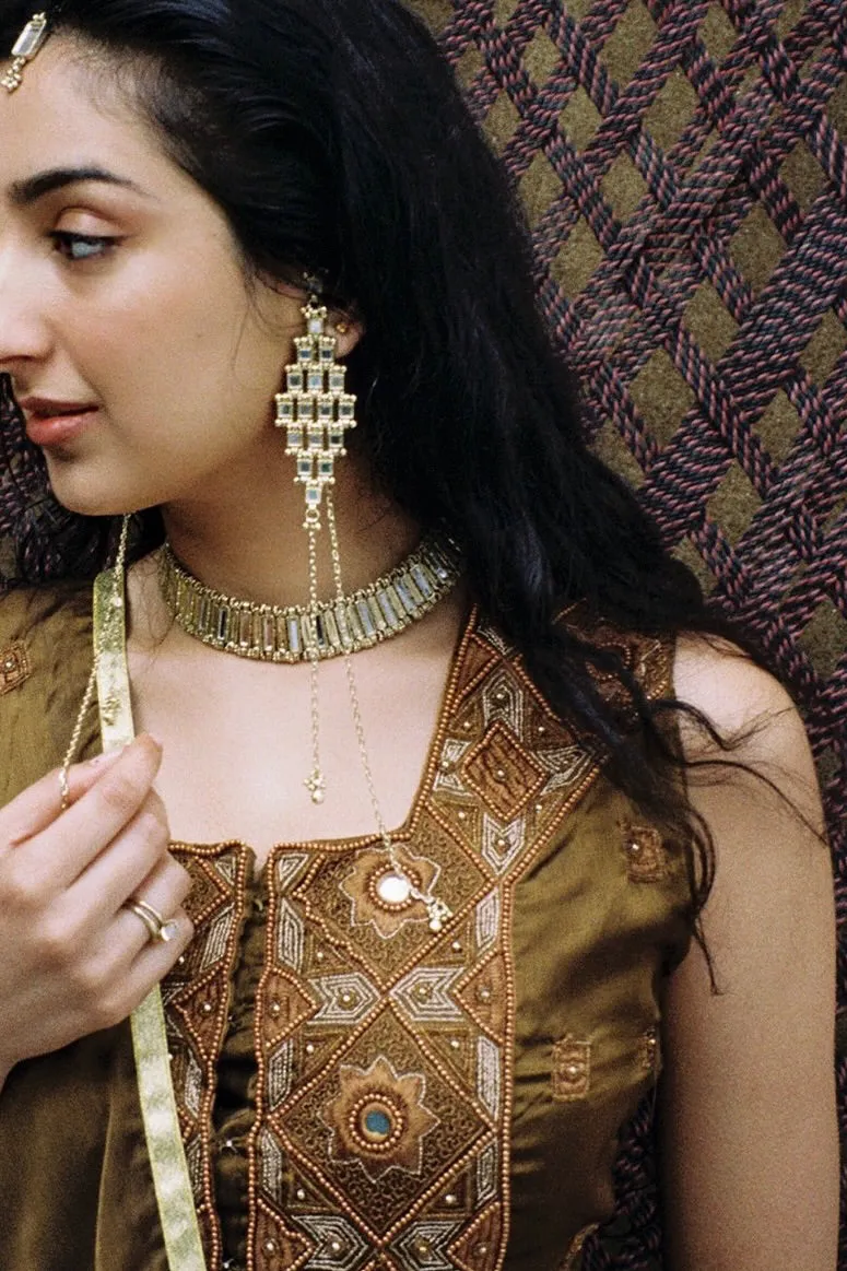 House of Tuhina Mirror Gold Brick maangtika oro