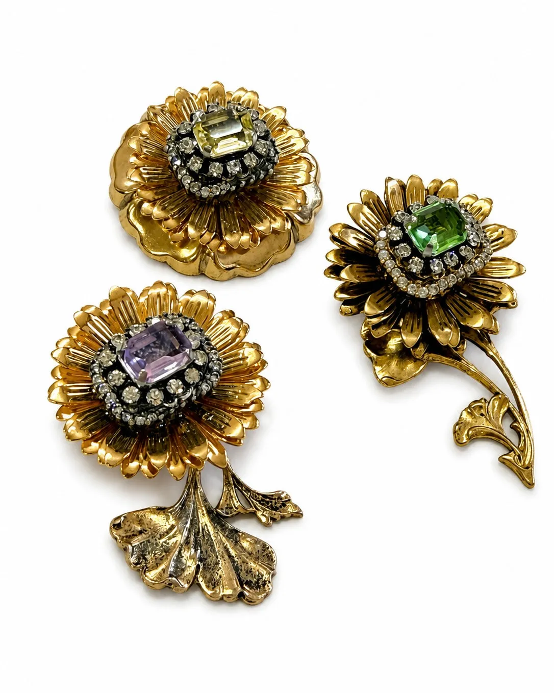 Rada Spilla bottone fiore oro antico cristallo