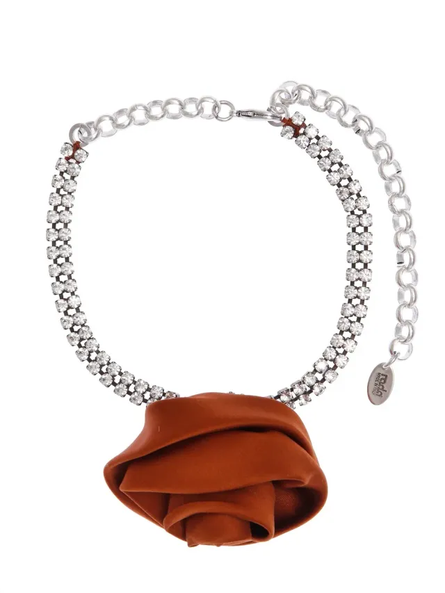 Rada Rosa Satin collana choker marrone strass