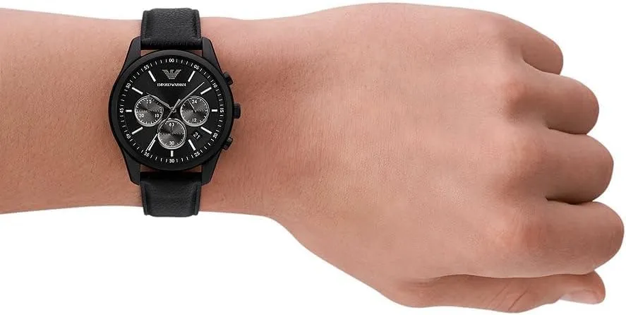Emporio Armani Set Uomo Orologio Pelle Nera Bracciale Acciaio