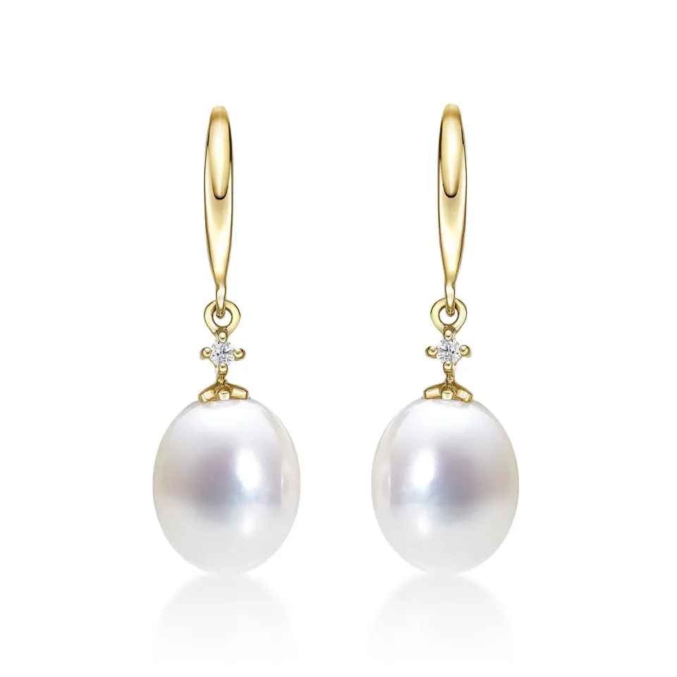Diamond Treats Orecchini Pendenti Perle Oro Giallo 9K 8-8,5 mm