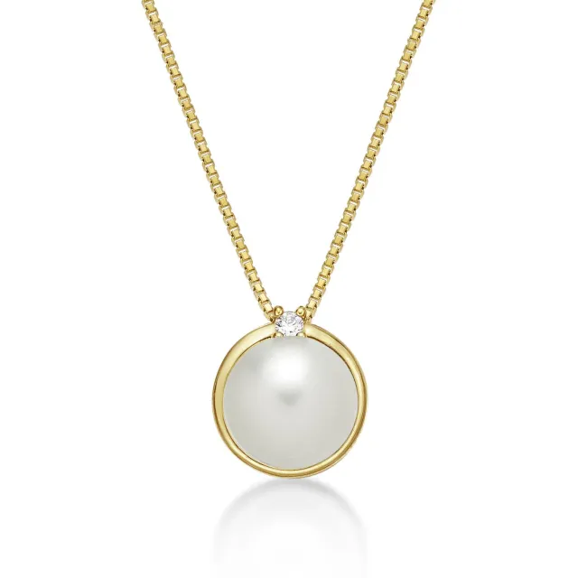 Diamond Treats Collana Perle Bianche 8-8.5mm Oro Giallo Zirconia