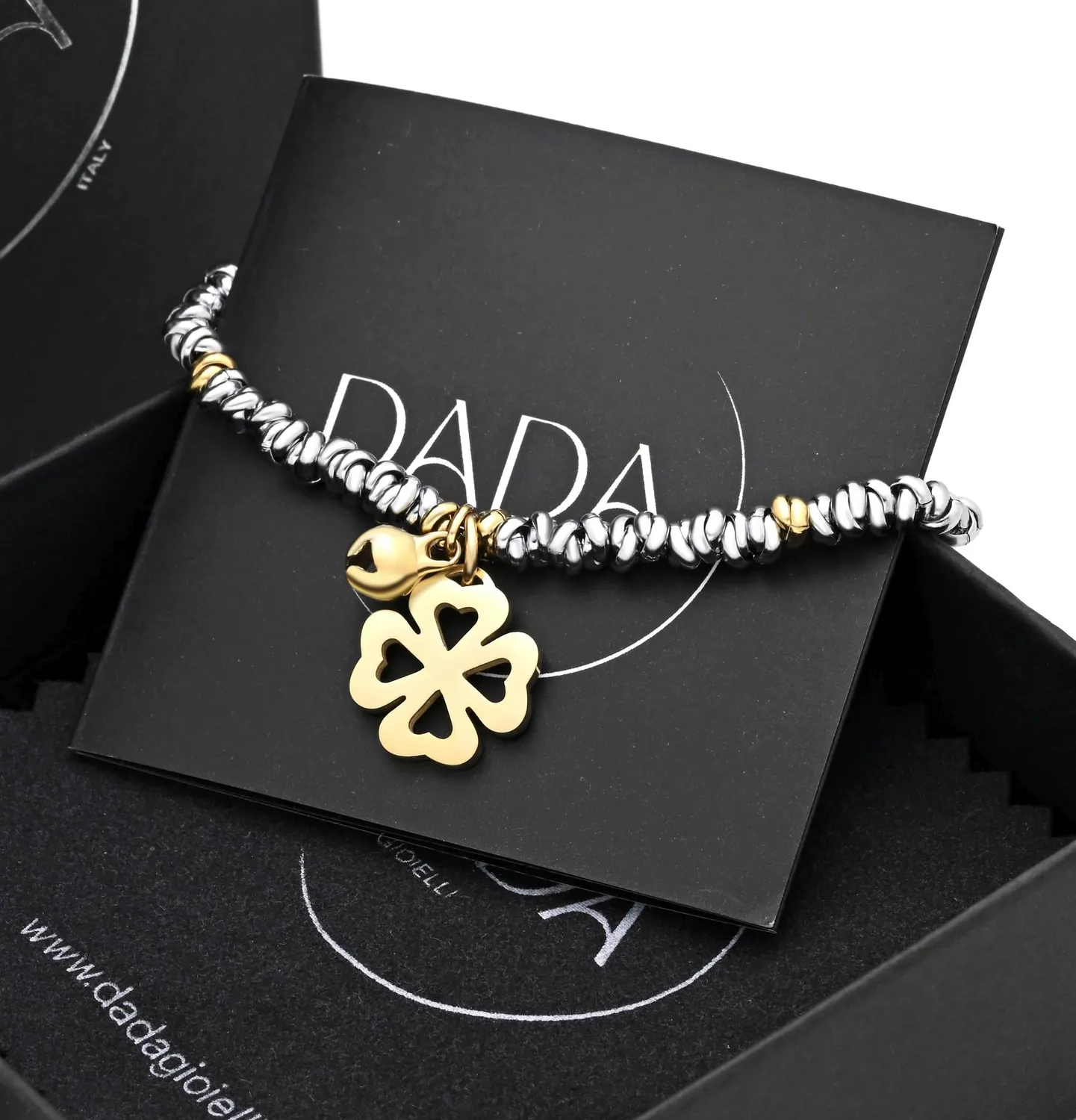 Dada Gioielli Bracciale Anelli Intrecciati Quadrifoglio Gold Acciaio