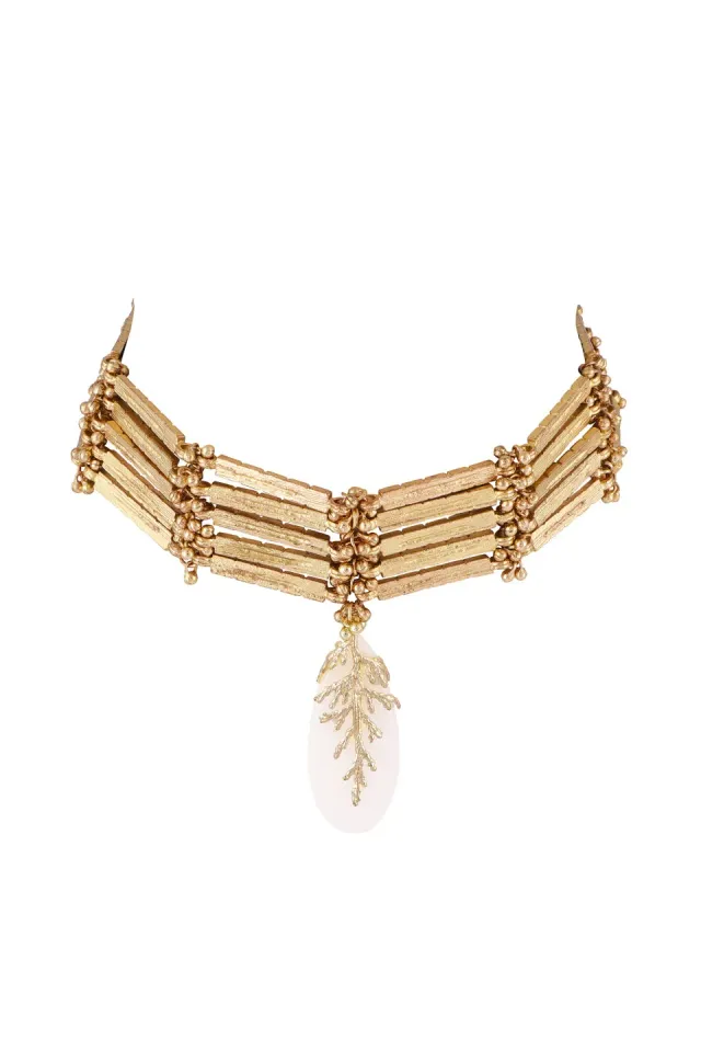 House of Tuhina Leaf Stone Link Choker collana avorio pietra