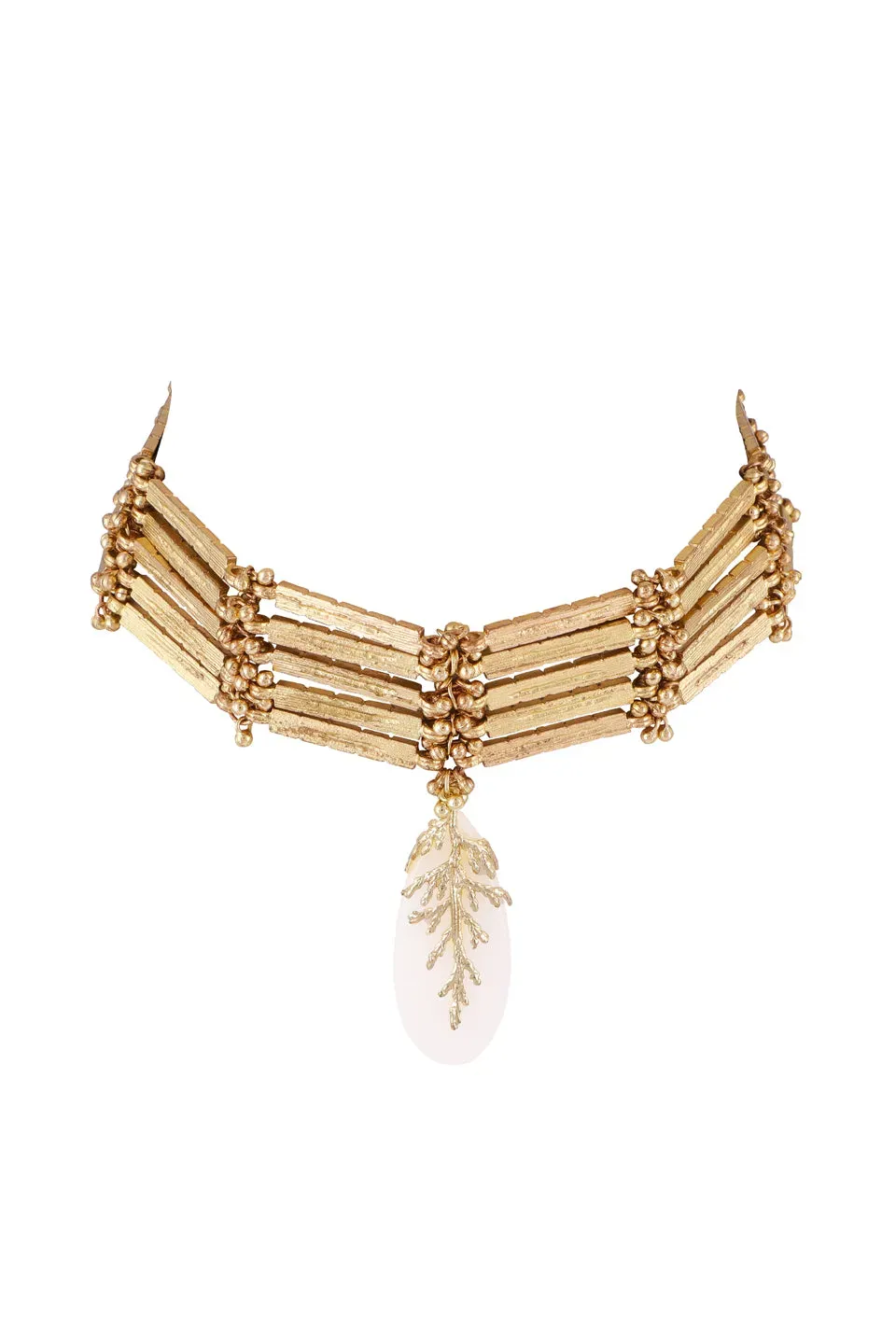 House of Tuhina Leaf Stone Link Choker collana avorio pietra
