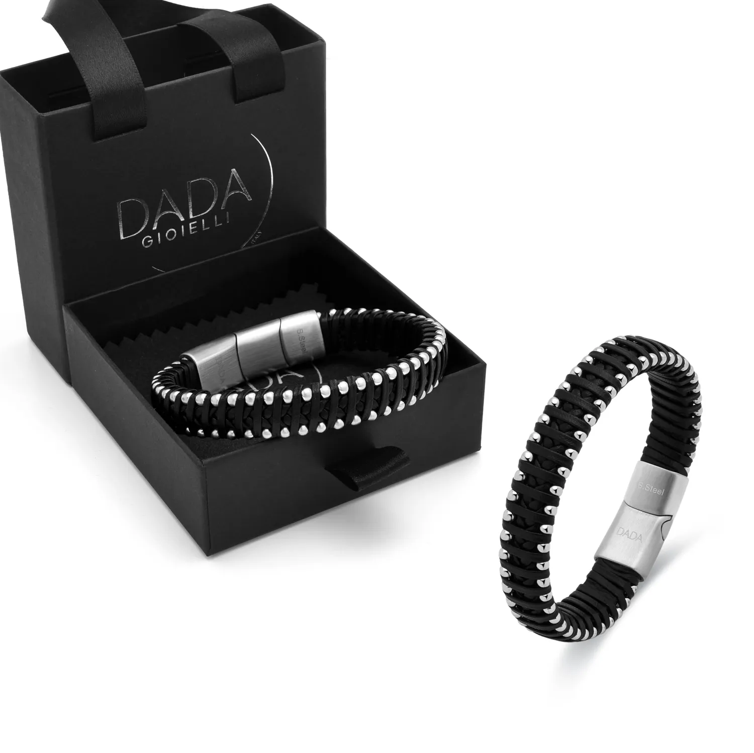 Dada Gioielli Bracciale Uomo Pelle Argento Satinato