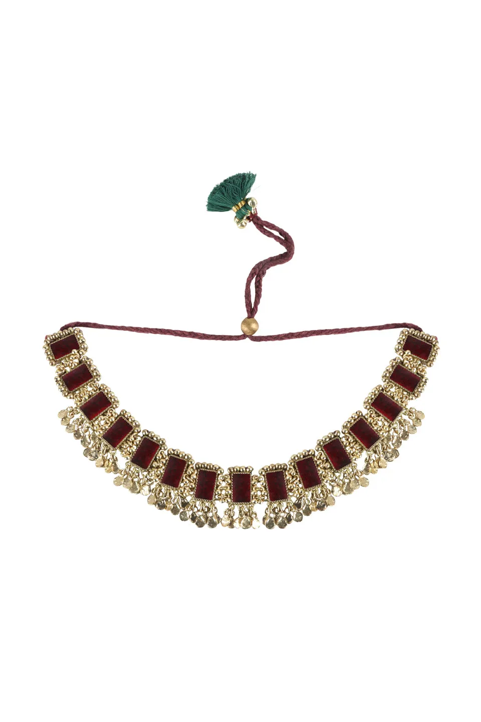 House of Tuhina Mandira collana bordeaux verde vetro Trajva