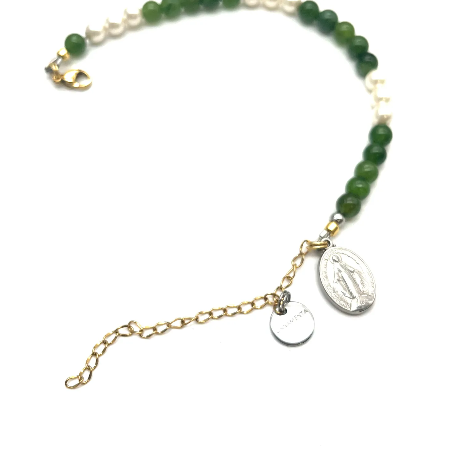Ornamenta Mariae Spes Bracciale Agata Verde e Perle 18-24 cm
