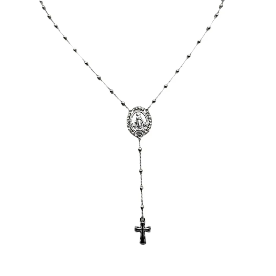 Ornamenta Collana Medaglia Miracolosa croce strass 50-55cm