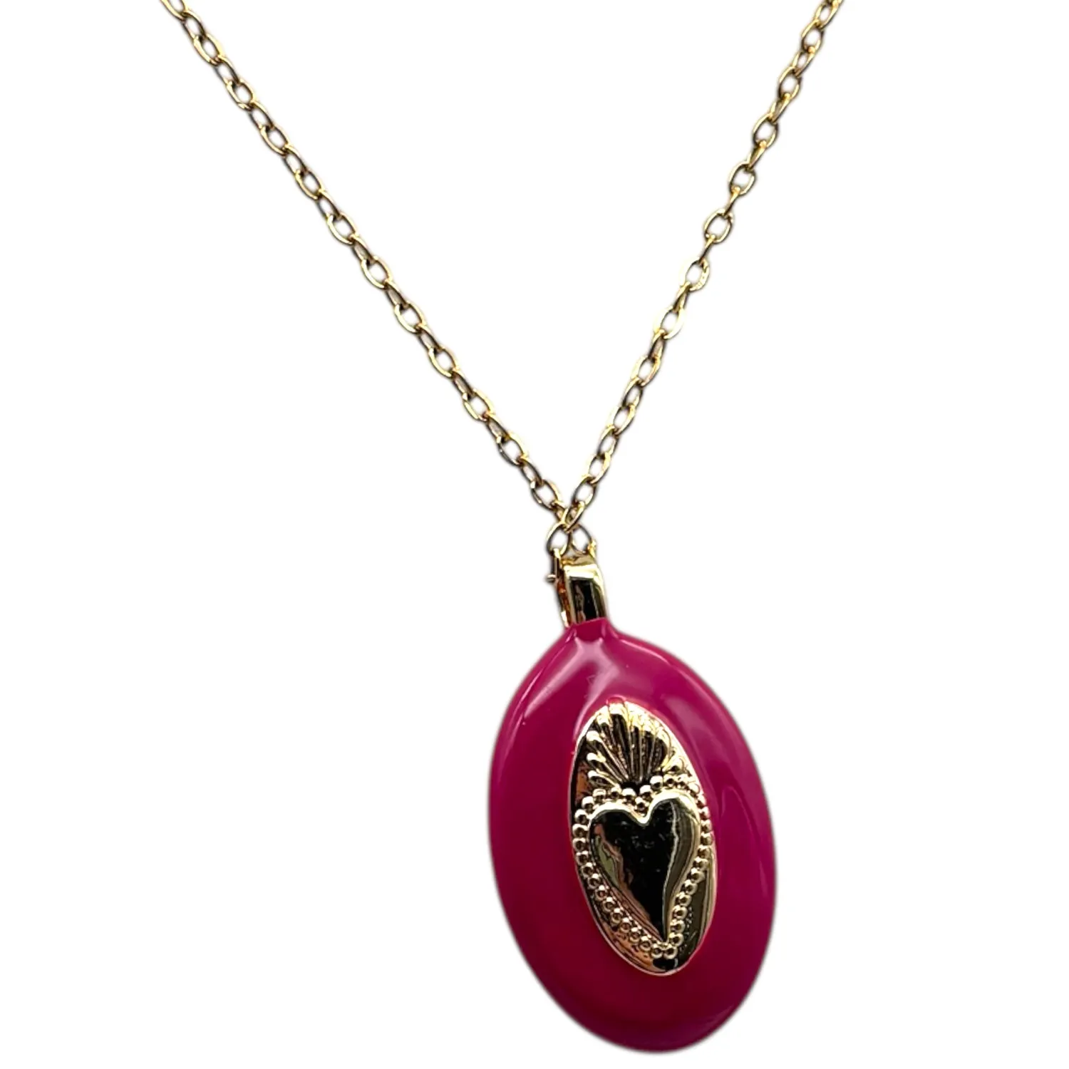 Ornamenta Sacro Cuore collana dorata fucsia 25 mm