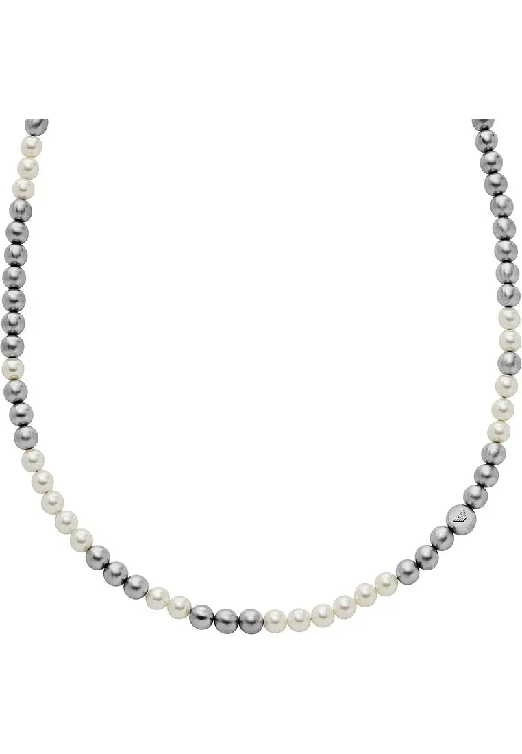 Emporio Armani Collana Uomo Perline Grigio Bianco Moschettone