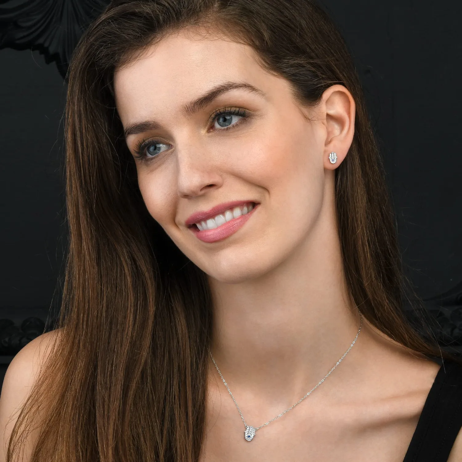 Diamond Treats Collana Mano Fatima Hamsa Argento 925 Zirconi