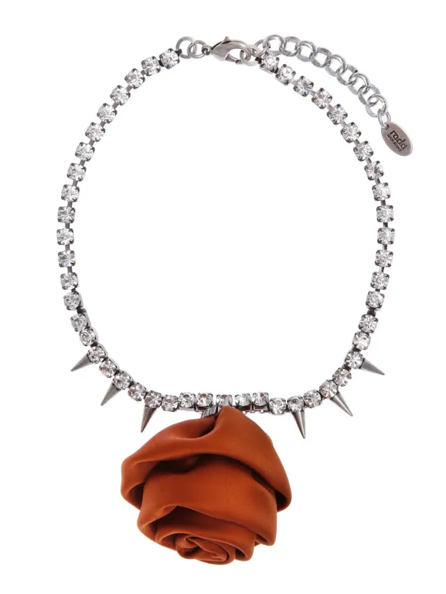 Rada Collana Choker Rosa Satin marrone strass punk