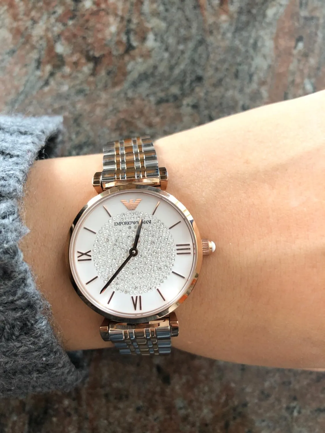 Emporio Armani orologio donna glitter oro rosa e argento